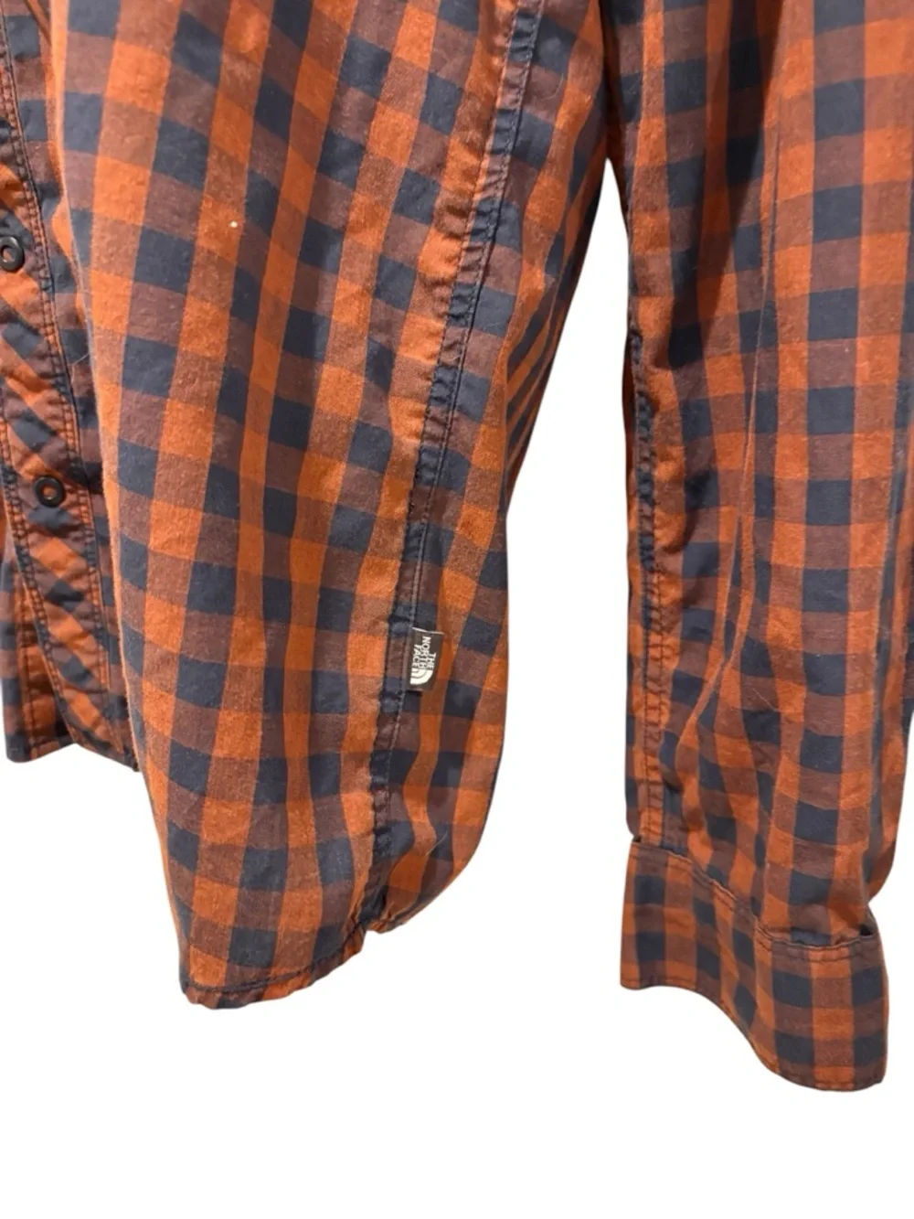 THE NORTH FACE Men’s Checkered Burnt Orange Blue Button Up Top Size Medium
